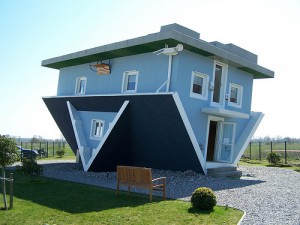 Image of a house flipped upside-down