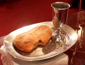 Photo of communion bread and wine