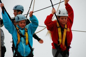 Photo of preteens on ropes course