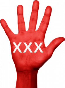 Image of a red hand with XXX across the palm