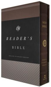 Photo of the Crossway ESV Reader's Bible for review in it's cardboard slip cover