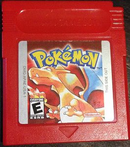 Photo of a Pokemon game cartridge - Pokemon Red, one of the original Pokemon games